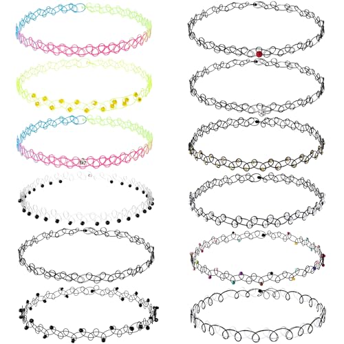 PAGOW Tattoo Choker Set, Stretchy 90s Choker Necklace, Adjustable Retro Y2K Gothic Grunge Chokers Jewelry Accessories - color: 12 Styles,12Pcs