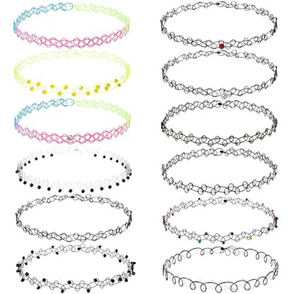 PAGOW Tattoo Choker Set, Stretchy 90s Choker Necklace, Adjustable Retro Y2K Gothic Grunge Chokers Jewelry Accessories - color: 12 Styles,12Pcs