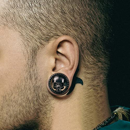 ERKUOO 2PCS Skull Ear Gauges Screw Ear Plugs Tunnels Ear Flesh Tunnels Piercing Earrings Hangers Expander Stretchers 0g-1"(8mm-25mm) - color: #3 Black, size: 1"=25mm