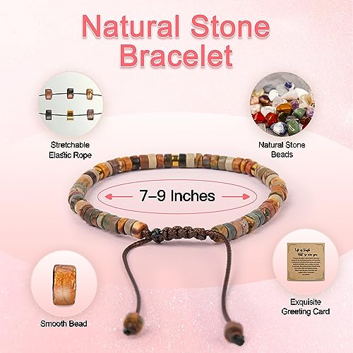 Inspirational Bracelet Gifts for Women, Natural Stone Beaded Bracelets | Thinking of You Get Well Soon Encouragement Healing Bracelets Christmas Day Birthday Gifts for Women Friends Sister - color: A-I JASPER STONE-FRIENDSHIP