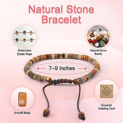 Inspirational Bracelet Gifts for Women, Natural Stone Beaded Bracelets | Thinking of You Get Well Soon Encouragement Healing Bracelets Christmas Day Birthday Gifts for Women Friends Sister - color: A-I JASPER STONE-FRIENDSHIP