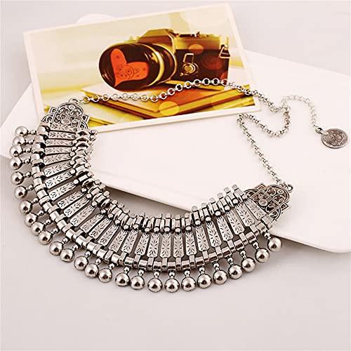 LUREME Vintage Engraved Coin Bib Statement Necklace Clavicle Necklace (01003295) - style: Antique Silver B