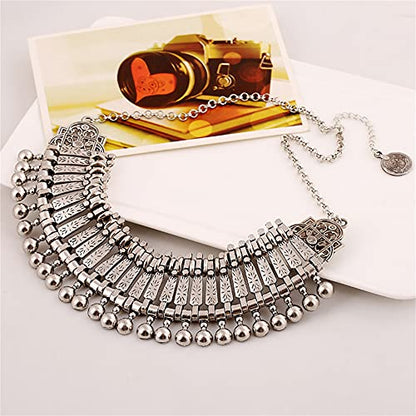 LUREME Vintage Engraved Coin Bib Statement Necklace Clavicle Necklace (01003295) - style: Antique Silver B