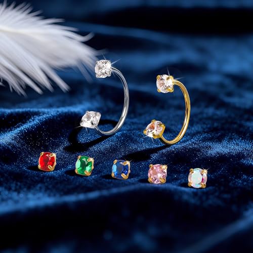 G23 Titanium 20G Horseshoe Nose Rings | Horse Shoe Nose Ring Hoops, Surgical Steel Half Cartilage Tragus Earring Hoop, Internally Threaded, Double Cubic Zirconia - style: 3PCS 10MM-Gold Ring