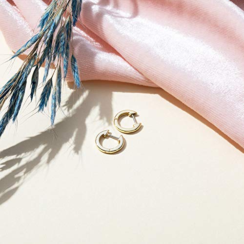 PAVOI Small Gold Hoop Earrings for Women - 14K Gold Plated Huggie Earring | Hypoallergenic Earring Set - Dainty Huggie Hoops with 925 Sterling Silver Posts - Cartilage Hoop Earrings - color: Yellow & White Pack