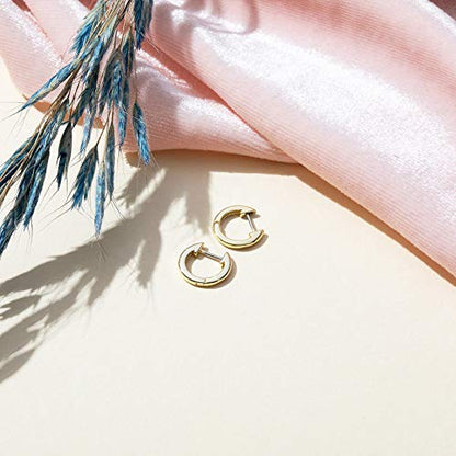 PAVOI Small Gold Hoop Earrings for Women - 14K Gold Plated Huggie Earring | Hypoallergenic Earring Set - Dainty Huggie Hoops with 925 Sterling Silver Posts - Cartilage Hoop Earrings - color: Yellow & White Pack
