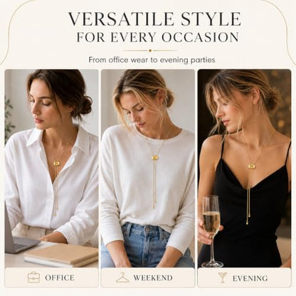 YUJIE Long Gold Y Necklace for Women - Adjustable Lariat Pendant Snake Chain, 14K Gold Plated Dainty Teardrop Necklace for Trendy & Formal Wear - color: pebble