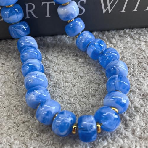 Colorful Chunky Resin Beaded Choker Necklaces for Women | Multicolor Beads, Sturdy Metal Chain, Adjustable, Detachable, Lightweight, Summer Beach Boho, Trendy Statement Jewelry Gift - color: Blue