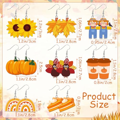 8 Pairs Fall Acrylic Earrings for Women Thanksgiving Dangle Jewelry | Pumpkin Sunflower Maple Leaf Earrings, Fall Thanksgiving Autumn Jewelry Gifts Party Accessories, Lightweight, Double Side - style: Fall Thanksgiving
