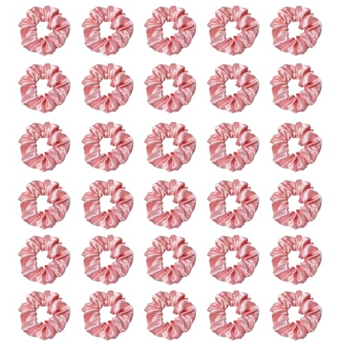 Silk Hair Ties Ponytail Holder Hairs Bow Ropes Elastics Hairtie Accessories Wide 0.8inch on Hair No Damage No Crease for Women Curly Thick Wavy Hair(30Pcs Pink) - color: Pink
