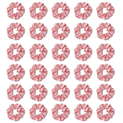 Silk Hair Ties Ponytail Holder Hairs Bow Ropes Elastics Hairtie Accessories Wide 0.8inch on Hair No Damage No Crease for Women Curly Thick Wavy Hair(30Pcs Pink) - color: Pink