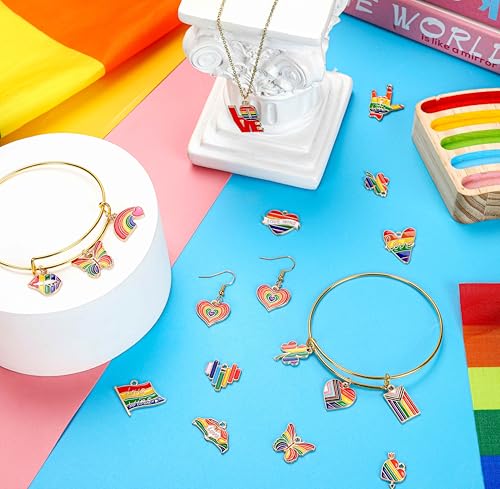 MARFOREVER 40 Pcs/20 Pairs Pride Charms Rainbow Charms for Jewelry Making | Rainbow Gay Enamel LGBT Charms, Colorful Pride Charm Pendants, Bracelet Necklace Earrings Making Crafting, Pride Accessories - style: Pride