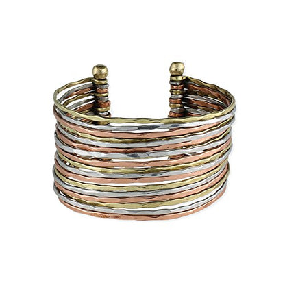 ZAD Hammered Bunch Mixed Metal Cuff Bracelet - One Size Fits Most