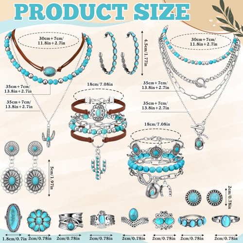 Inbagi Maitys 15 Pcs Halloween Jewelry Women Chain Necklace Bracelet Stud Earrings Hoops Bracelet Big Circle Earring Rings Set - style: Turquoise