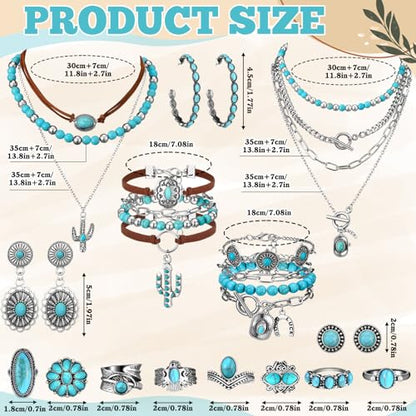 Inbagi Maitys 15 Pcs Halloween Jewelry Women Chain Necklace Bracelet Stud Earrings Hoops Bracelet Big Circle Earring Rings Set - style: Turquoise