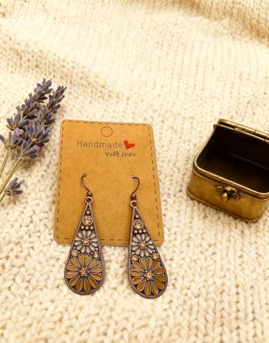 Bohemian Crystal Teardrop Dangle Earrings, Copper, Tribal Geometric Design, Handmade National Style for Women - color: Mustard Yellow