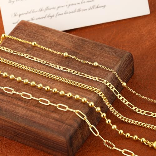 MFRYK Gold/Silver Bracelets For Women,Trendy 14k Gold/Silver Plated lightweight Dainty Chunky Thin Cuban Link Paperclip Chain Tennis Bangle Bracelets Stack Set,Ring Hand Chain Bracelet,Gold Jewelry Gift For Women Fashion Accessories - style: 5Pcs thin cub