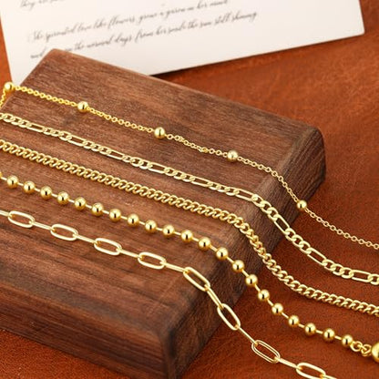 MFRYK Gold/Silver Bracelets For Women,Trendy 14k Gold/Silver Plated lightweight Dainty Chunky Thin Cuban Link Paperclip Chain Tennis Bangle Bracelets Stack Set,Ring Hand Chain Bracelet,Gold Jewelry Gift For Women Fashion Accessories - style: 5Pcs thin cub