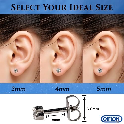 Caflon 16G CZ Sterile Piercing Studs, Hypoallergenic, 3/4/5mm, 12 Pack | FDA & EC compliant piercing studs. Nickel-safe, sterile-packaged, secure butterfly backs, tarnish-resistant finish. - size: 5mm, style: Stainless Steel