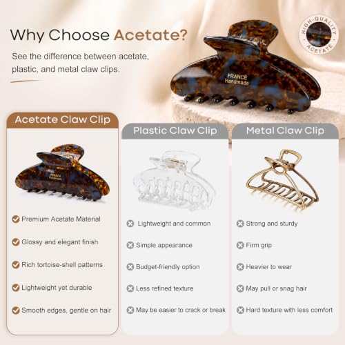 Aileam Acetate Hair Claw Clips for Women, Hair clip French Design Strong Hold Non-Slip claw clips for Thick Hair, 2 Pack - color: Blue Tortoise Black