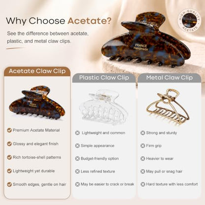 Aileam Acetate Hair Claw Clips for Women, Hair clip French Design Strong Hold Non-Slip claw clips for Thick Hair, 2 Pack - color: Blue Tortoise Black