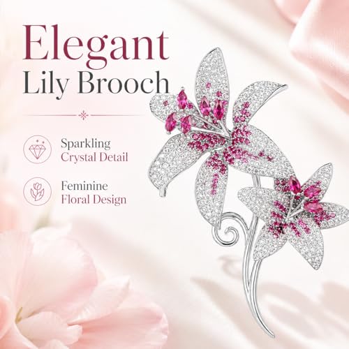 Flower Brooch for Women Rhinestone Pearl Zirconia Flower Lapel Pin Birthday Holiday Gift for Mother Wife Girlfriend - color: 02 Lily-4