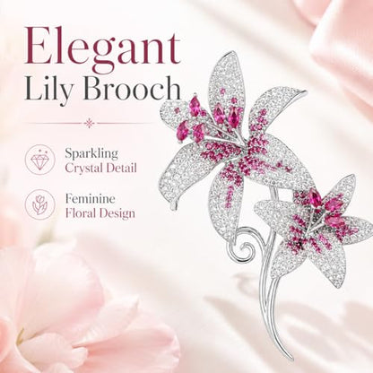 Flower Brooch for Women Rhinestone Pearl Zirconia Flower Lapel Pin Birthday Holiday Gift for Mother Wife Girlfriend - color: 02 Lily-4