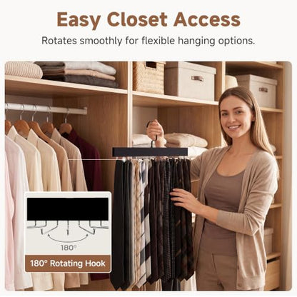 StorageWorks Tie Hanger with 20 Swivel Hooks, 2 Pack Wooden Hanger, Black | Sturdy Black Tie Wooden Hanger with 180° Swivel Hooks, Space Saver Rack for Ties, Belts, Scarves in Closet - color: Black