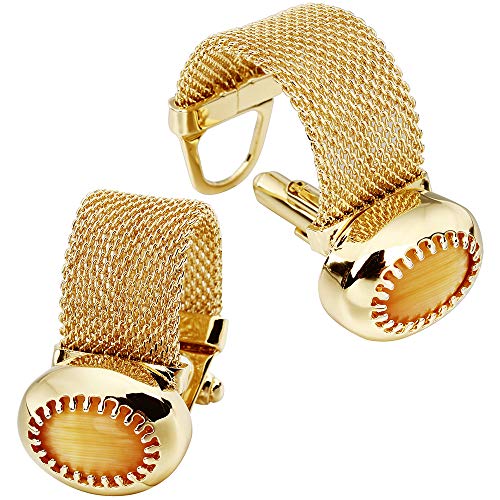 HAWSON Mens Cufflinks with Chain - Stone and Shiny Gold Tone Shirt Accessories - Party Gifts for Young Men - color: 24K Gold Color+Orange Cats Eye