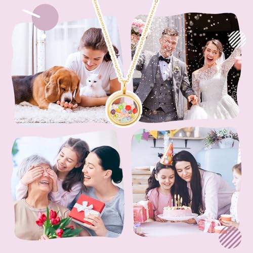 UNICRAFTALE Memory Locket Pendants with Necklace Stainless Steel Floating Locket Pendants Glass Photo Frame Pendant for Christmas Jewelry Making - color: Gold