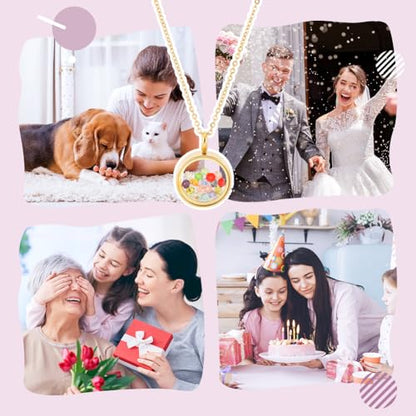 UNICRAFTALE Memory Locket Pendants with Necklace Stainless Steel Floating Locket Pendants Glass Photo Frame Pendant for Christmas Jewelry Making - color: Gold