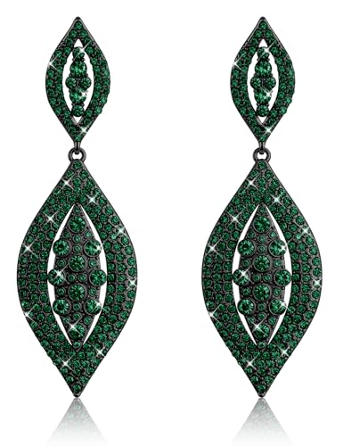 THUNARAZ Clip on Earrings for Women Non Pierced Glitter Rhinestone Crystal | Clip-On Earrings, Wedding Bridal Earrings, Non Pierced Ears, Dangle Earrings, Fake Earrings, Fashion Jewelry - color: Green1