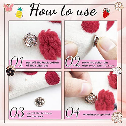 Women Shirt Brooch Buttons, LEEFONE 30 PCS Mini Cover up Button Pins, Cute Enamel Lapel Pin Set, Cardigan Collar Safety Brooch Buttons for Women Clothing Dress Supplies DIY Crafts (Style 1)