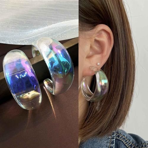 Large Acrylic C-Shaped Resin Hoop Earrings - Chunky Open Hoop Earrings - Cute Clear Geometric Circle Earrings - Jewelry for Women