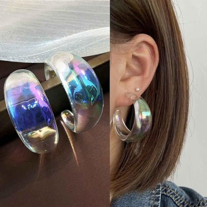 Large Acrylic C-Shaped Resin Hoop Earrings - Chunky Open Hoop Earrings - Cute Clear Geometric Circle Earrings - Jewelry for Women