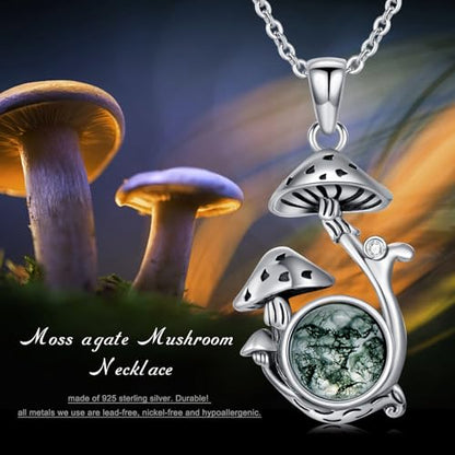Witch Necklace 925 Sterling Silver Pentagram Triple Moon Pentacle Pendant Wiccan Pagan Jewelry Witchy Gifts for Women - style: Mushroom