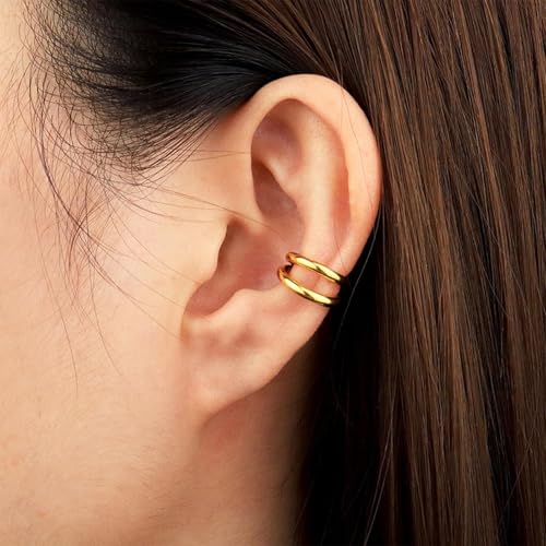 Ear Cuffs Non Piercing Ear Cuff for Women Clip on Huggie Hoop Earrings Gold Fake Earring Cuff with Chain Clips Minimalist Jewelry - color: A3:3pcs gold