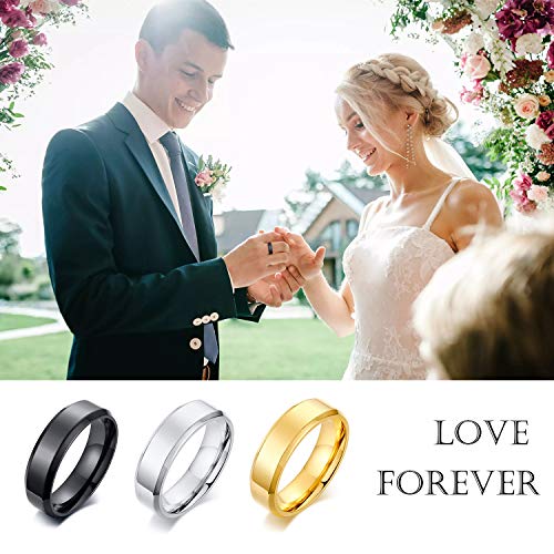 VNOX Customize Personalized Name Date Stainless Steel Simple Polished Finish Wedding Band Engagement Rings for Men Women,Size 6 - color: 6MM-Black-Customize