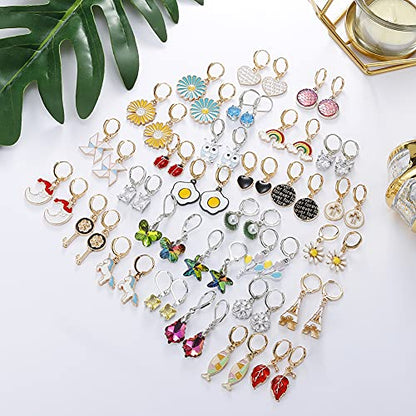 20 Pairs Random Mixed Resin Acrylic Earrings Set, Weird Dangle Drop Drink Bottle Animal Pendant Charms Earring, Handmade Funny Statement Unique Fashion Hoop Earring Jewelry for Women Girls