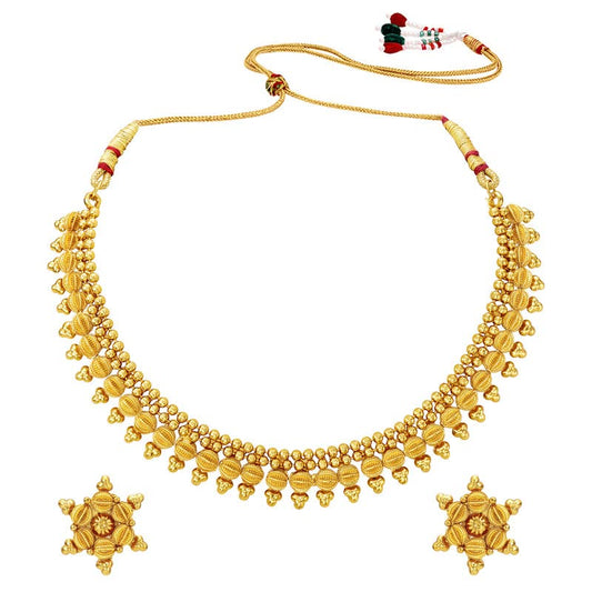 Aheli Bollywood Traditional Gold Tone Short Necklace Earrings Jewelry Set Gift for Women Wedding Party Ethnic Fashion Wear - color: Gold 4