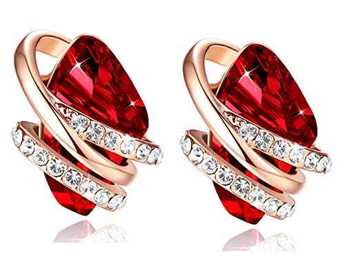 Gifts for Women, Wish Stone Stud Earrings with Birthstone Crystals, 18K Rose Gold Plated or Silver-tone - color: 101-January July Birthstone-Ruby Red-Rose Gold Plated