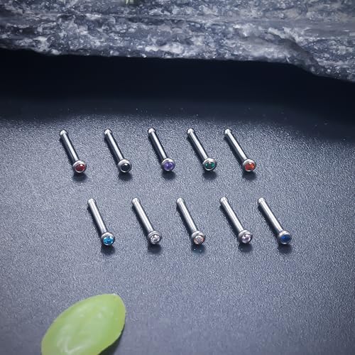 Ruifan ASTM F136 Titanium Nose Rings 18G 20G 22G Jeweled Mix Color Cubic Zirconia Nose Studs Ring Screw L-Shaped Bone Hypoallergenic Body Piercing Jewelry for Women 1.5mm 2mm 2.5mm 3mm 10PCS - style: Bone:18G(1.0mm)-1.5mm CZ