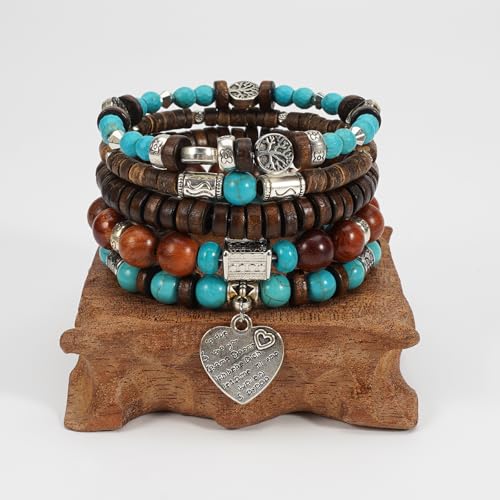 Boho Wooden Beads Bracelets Bohemian Bracelet Stack for Men Women Wood Beaded Bracelet Set - color: C