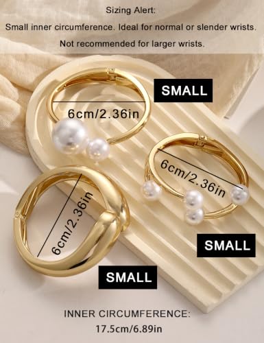 Chunky Gold Bangle Bracelets for Women, Dainty 14k Gold Plated Big Stackable Bangles Set, Trendy Statement Cuff Bracelet Stack Fashion Jewelry Gifts - style: 3 Big pearl bangles
