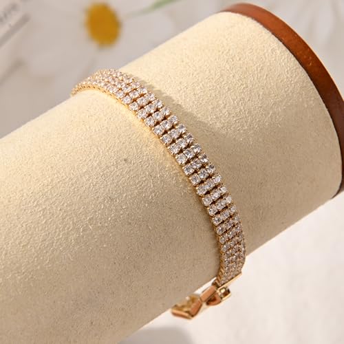 14K Gold & Silver Plated Lightweight Link Bracelet for Women | Stackable Bracelets ,14K Gold Plated Bracelets with CZ,Lightweight Trendy Chain Bracelet Jewelry Gift - style: tennis CZ