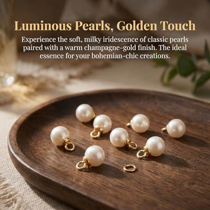 100pcs Pearl Charms, 6mm Faux Pearl Charms for Jewelry Making, Glossy PearlPendant Beads for Bracelets, Necklace, Earrings, DIY Crafts