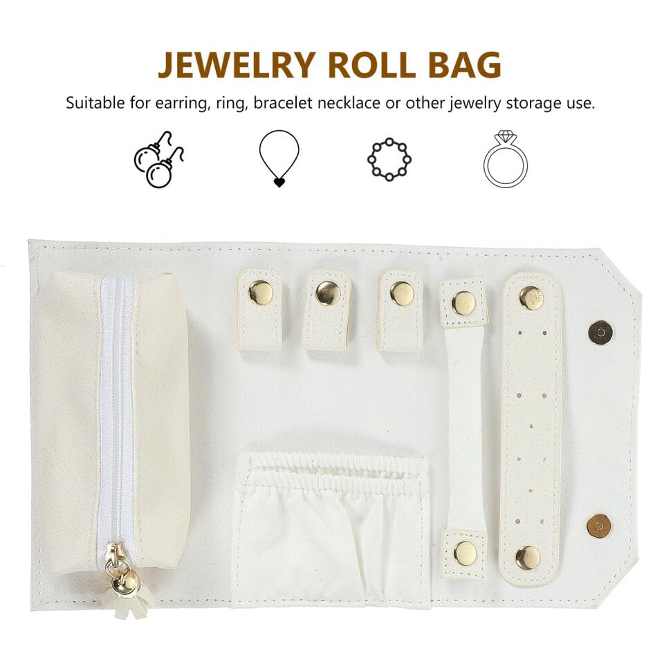 Travel Jewelry Organizer, Portable Jewelry Roll | Mini Size & Light Weight Jewelry Storage Organizer Bag for Women's (White) (Pack Of 1)