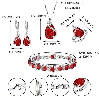 EVER FAITH Pear Cubic Zirconia Wedding Jewelry Set for Bride Bridesmaid - color: Red Silver-Plated-Brass