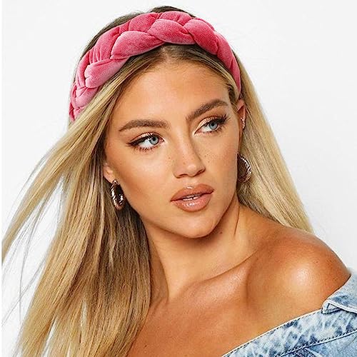 DRESHOW Braided Headbands for Women Velvet Hair Hoop Elastic Criss Cross Hair Bands Accessories - color: 01 Pc Velvet Braided: Pink