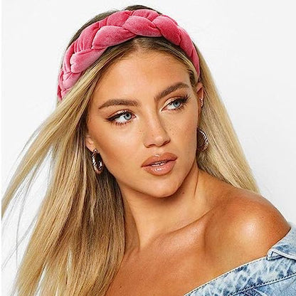 DRESHOW Braided Headbands for Women Velvet Hair Hoop Elastic Criss Cross Hair Bands Accessories - color: 01 Pc Velvet Braided: Pink